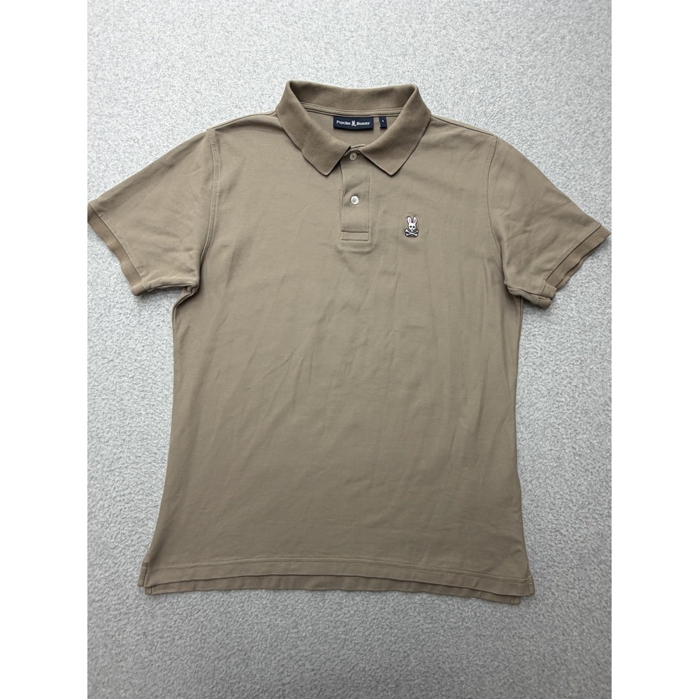 Psycho Bunny Polo Shirt Mens XL Beige Solid Pima Cotton Logo Short Sleeve Knit